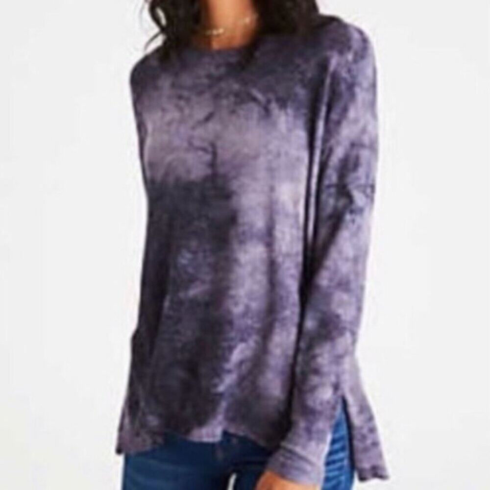American Eagle Tie Dye Purple Plush Top XS Long Sleeve Raw Hem